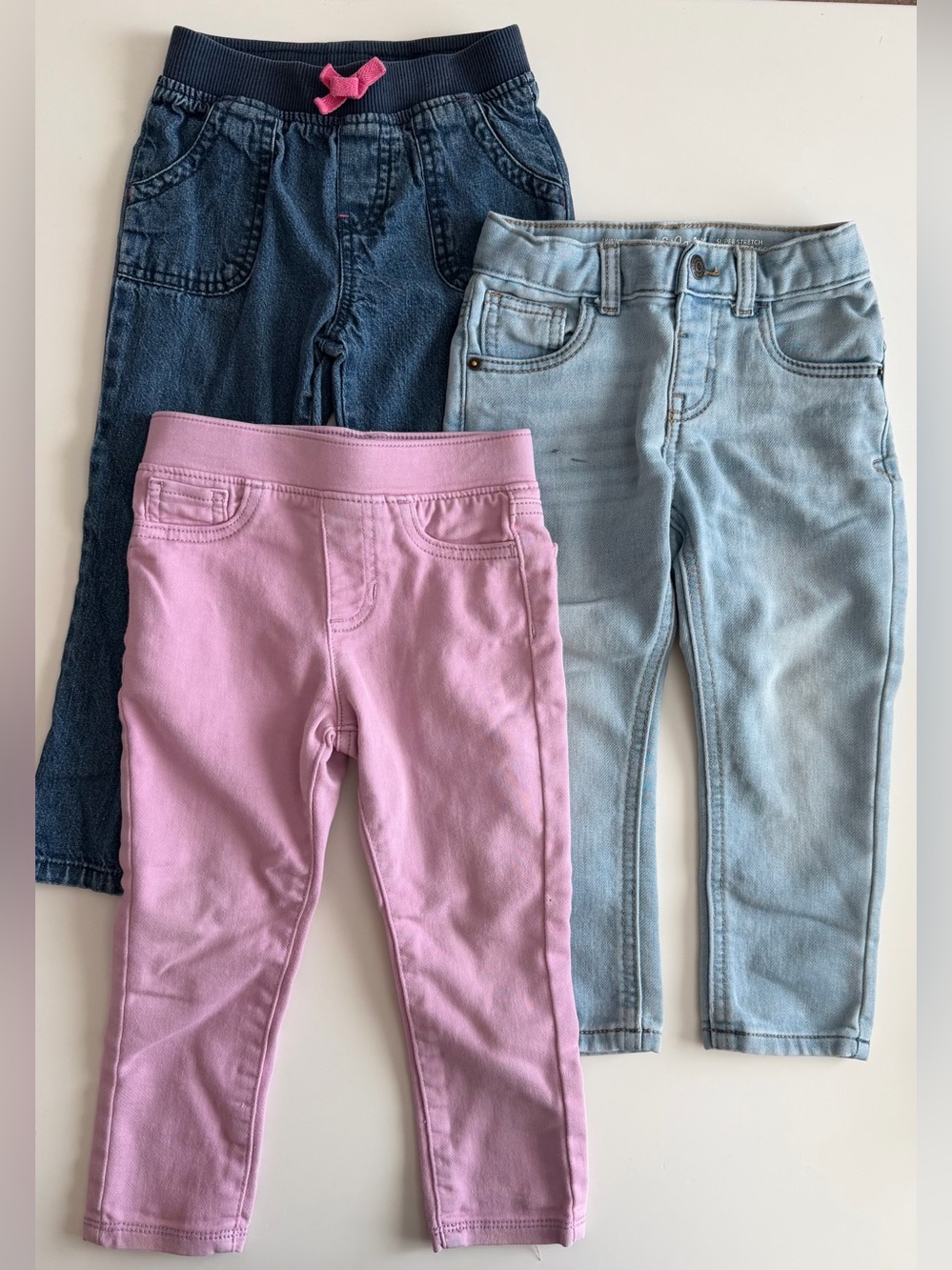 Girls 3T Toddler Pants Bundle- Dark & Light Wash Denim, Purple.